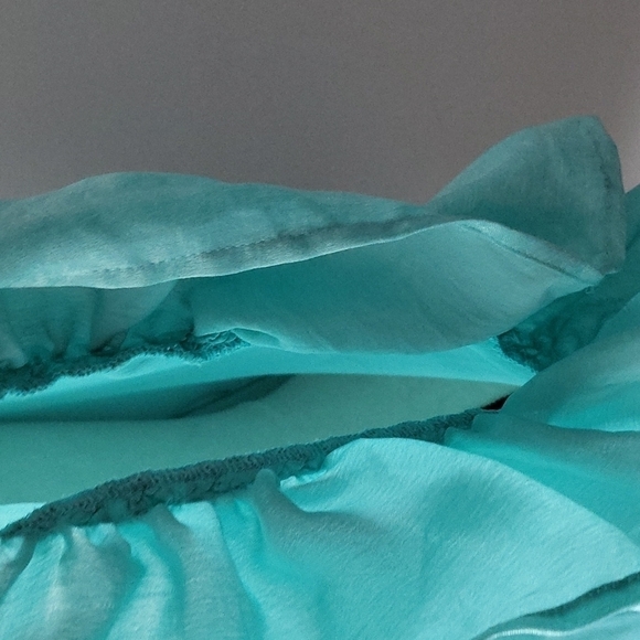 Roaman's STUNNING aqua button down blouse with ruffle sides NWOT - Picture 5 of 11